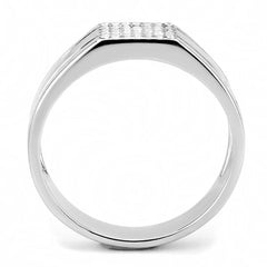 Alamode High polished (no plating) Stainless Steel Ring with AAA Grade CZ in Clear - Flyclothing LLC