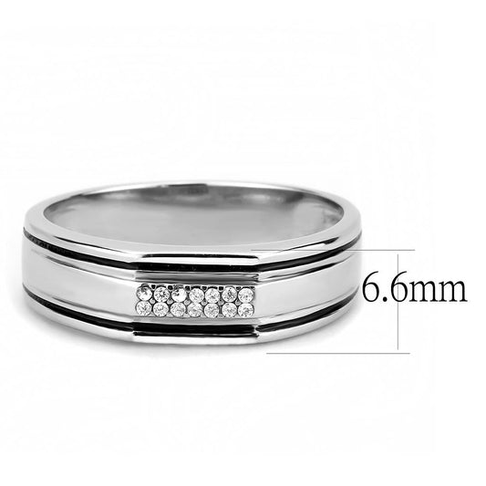 Alamode High polished (no plating) Stainless Steel Ring with AAA Grade CZ in Clear - Flyclothing LLC