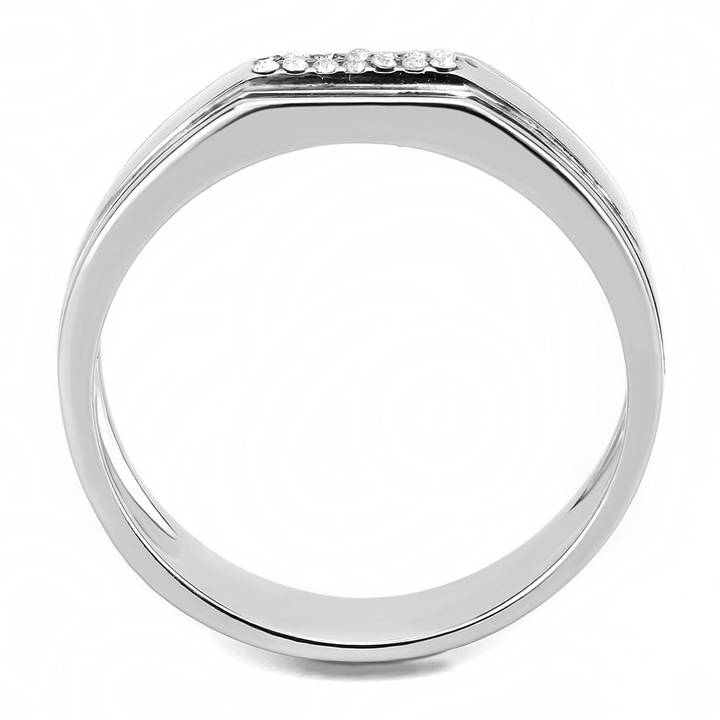 Alamode High polished (no plating) Stainless Steel Ring with AAA Grade CZ in Clear - Flyclothing LLC