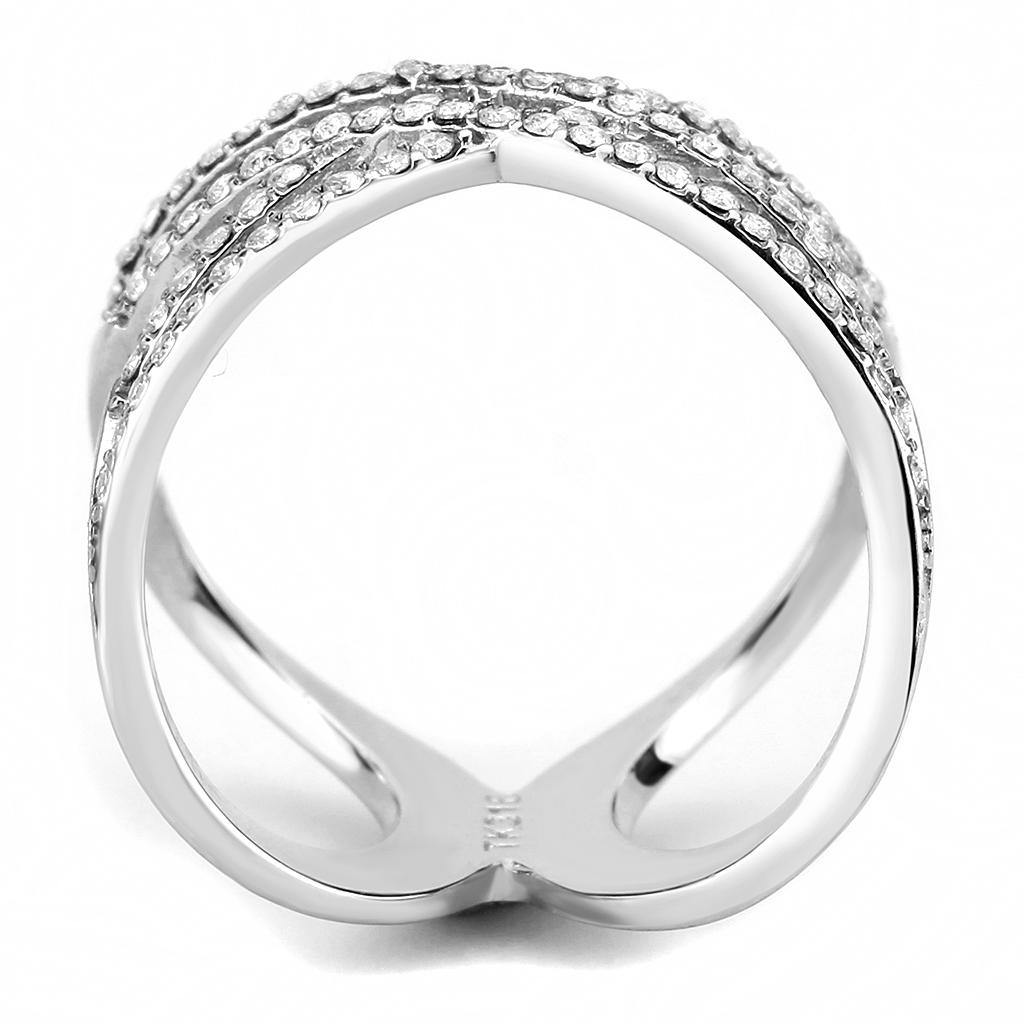 Alamode High polished (no plating) Stainless Steel Ring with AAA Grade CZ in Clear - Flyclothing LLC