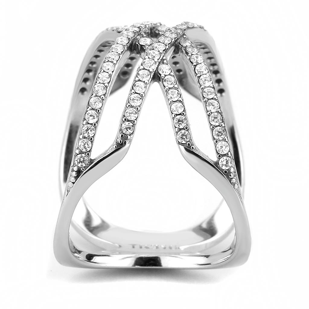 Alamode High polished (no plating) Stainless Steel Ring with AAA Grade CZ in Clear - Flyclothing LLC