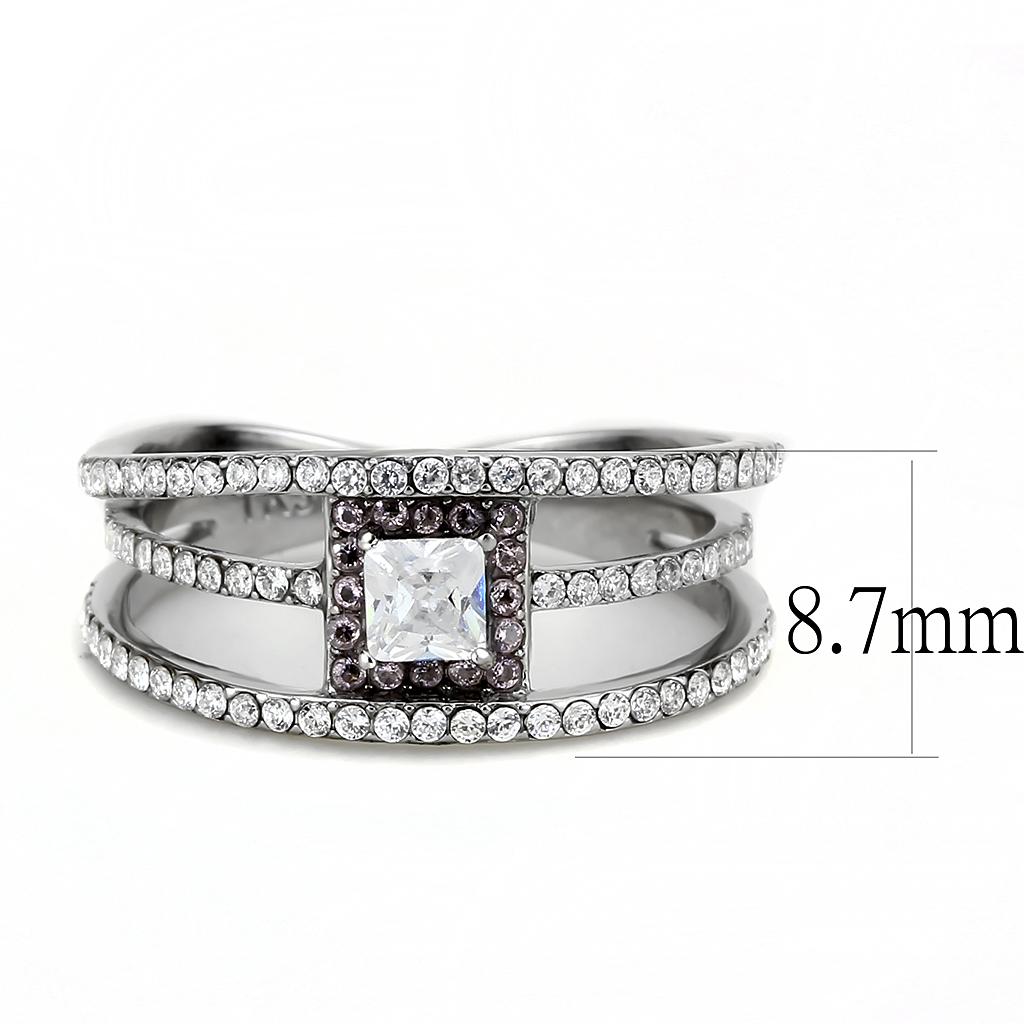 Alamode High polished (no plating) Stainless Steel Ring with AAA Grade CZ in Clear - Flyclothing LLC