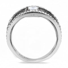 Alamode High polished (no plating) Stainless Steel Ring with AAA Grade CZ in Clear - Flyclothing LLC