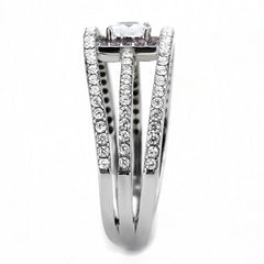 Alamode High polished (no plating) Stainless Steel Ring with AAA Grade CZ in Clear - Flyclothing LLC