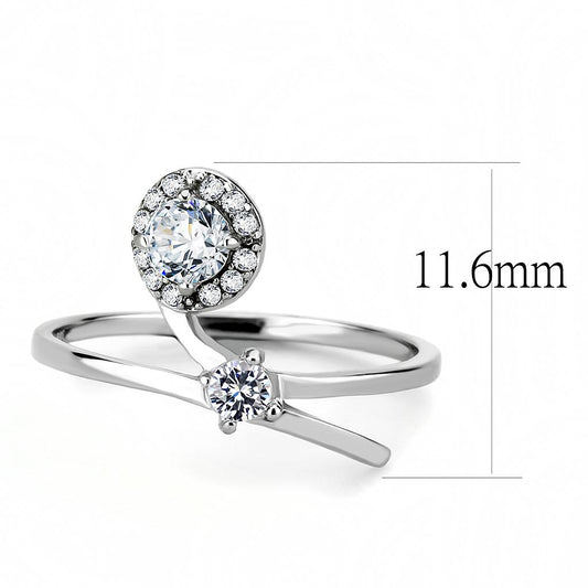 Alamode High polished (no plating) Stainless Steel Ring with AAA Grade CZ in Clear - Flyclothing LLC