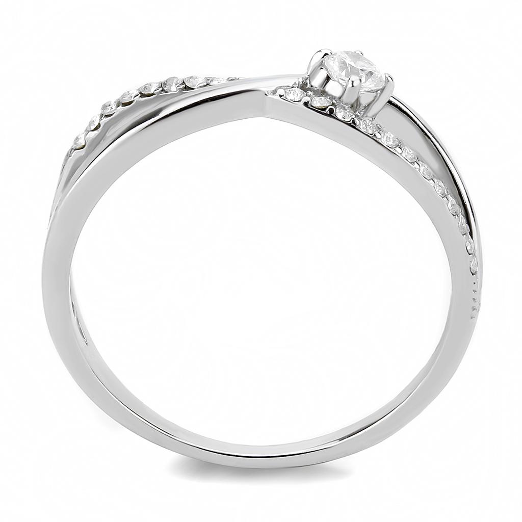 Alamode High polished (no plating) Stainless Steel Ring with AAA Grade CZ in Clear - Flyclothing LLC