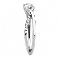 Alamode High polished (no plating) Stainless Steel Ring with AAA Grade CZ in Clear - Flyclothing LLC