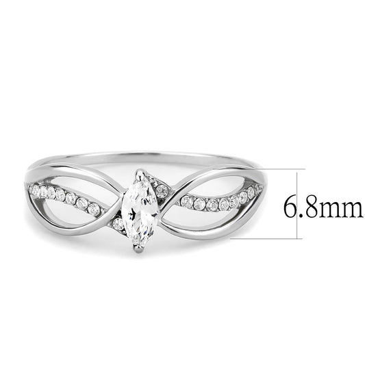 Alamode High polished (no plating) Stainless Steel Ring with AAA Grade CZ in Clear - Flyclothing LLC