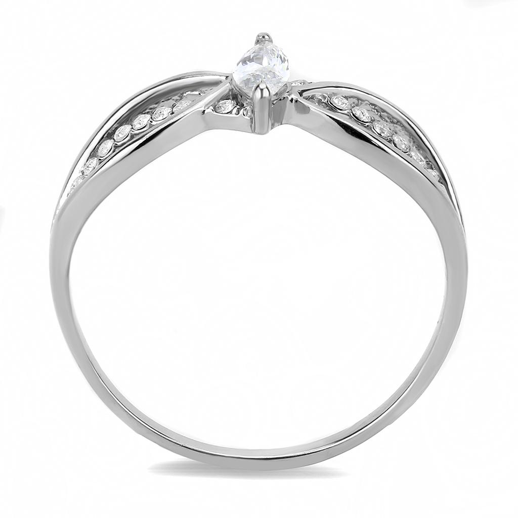 Alamode High polished (no plating) Stainless Steel Ring with AAA Grade CZ in Clear - Flyclothing LLC