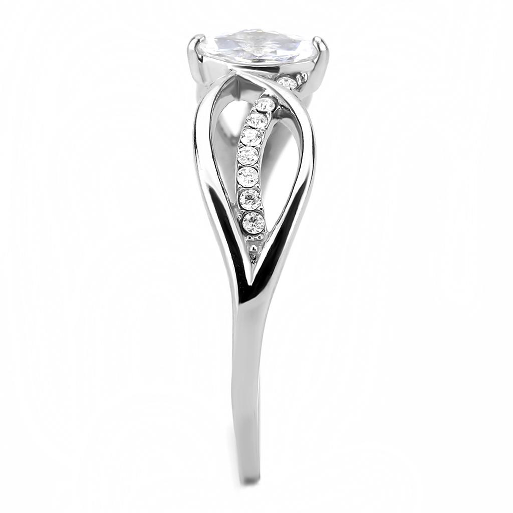 Alamode High polished (no plating) Stainless Steel Ring with AAA Grade CZ in Clear - Flyclothing LLC