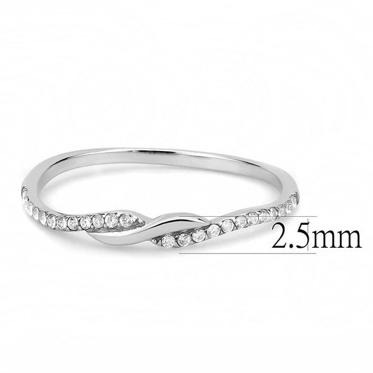 Alamode High polished (no plating) Stainless Steel Ring with AAA Grade CZ in Clear - Flyclothing LLC