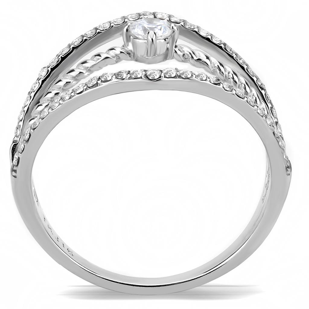 Alamode High polished (no plating) Stainless Steel Ring with AAA Grade CZ in Clear - Flyclothing LLC