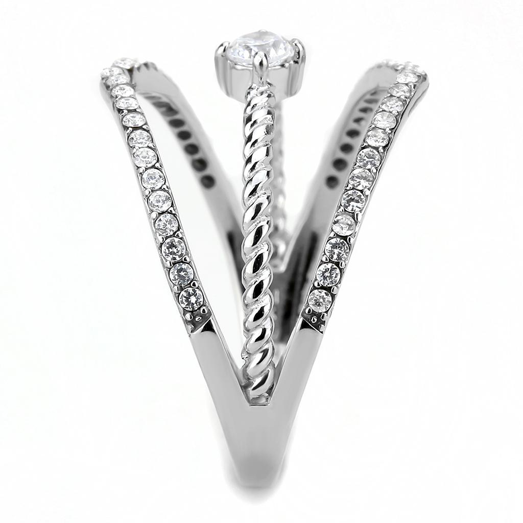 Alamode High polished (no plating) Stainless Steel Ring with AAA Grade CZ in Clear - Flyclothing LLC