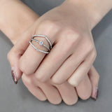 Alamode High polished (no plating) Stainless Steel Ring with AAA Grade CZ in Clear - Flyclothing LLC