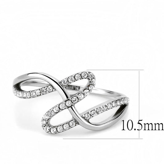 Alamode High polished (no plating) Stainless Steel Ring with AAA Grade CZ in Clear - Alamode