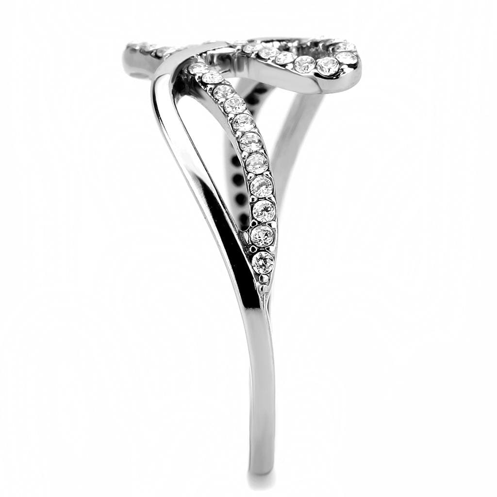 Alamode High polished (no plating) Stainless Steel Ring with AAA Grade CZ in Clear - Alamode