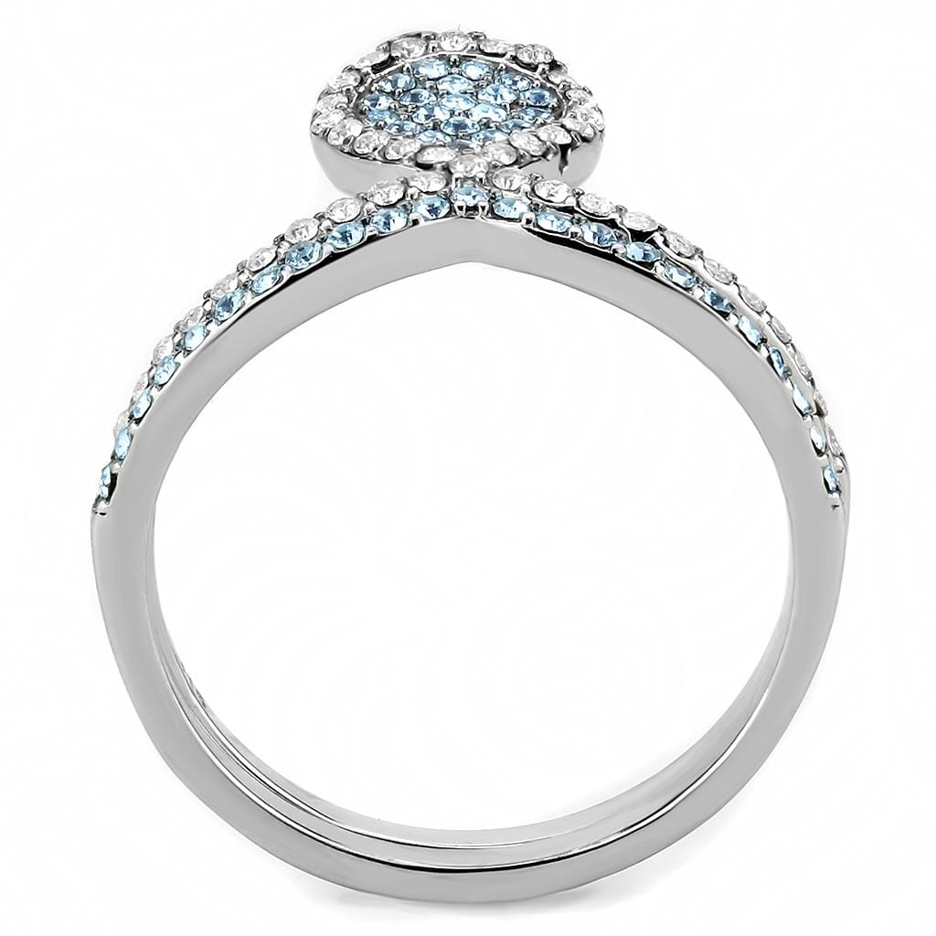 Alamode High polished (no plating) Stainless Steel Ring with AAA Grade CZ in Sea Blue - Alamode