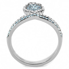 Alamode High polished (no plating) Stainless Steel Ring with AAA Grade CZ in Sea Blue - Alamode