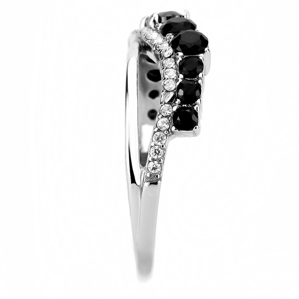 Alamode High polished (no plating) Stainless Steel Ring with AAA Grade CZ in Black Diamond - Flyclothing LLC