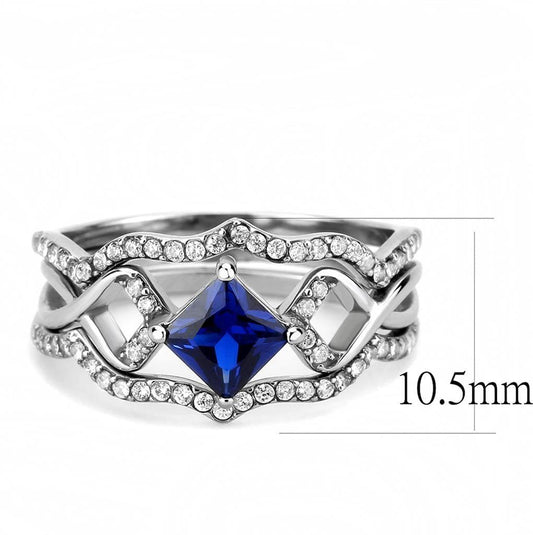 Alamode High polished (no plating) Stainless Steel Ring with Synthetic Spinel in London Blue - Flyclothing LLC