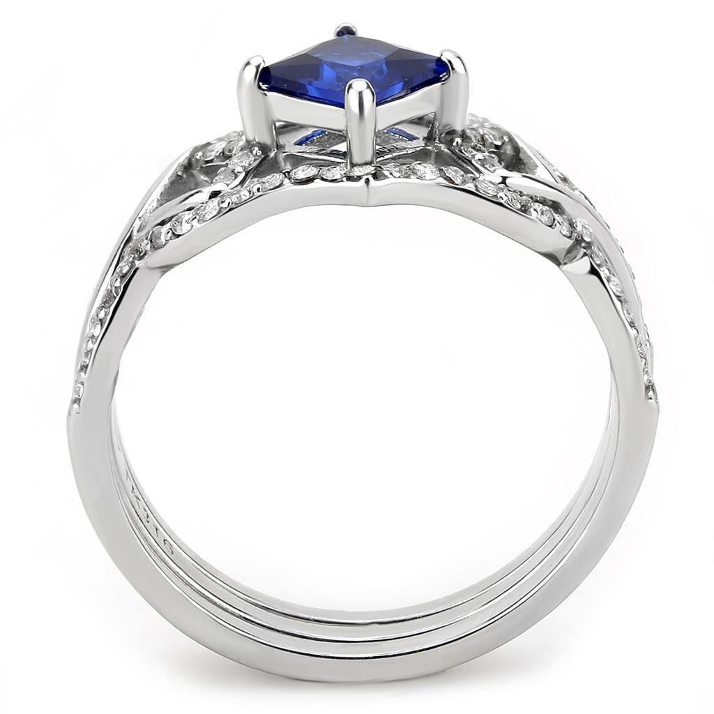 Alamode High polished (no plating) Stainless Steel Ring with Synthetic Spinel in London Blue - Flyclothing LLC