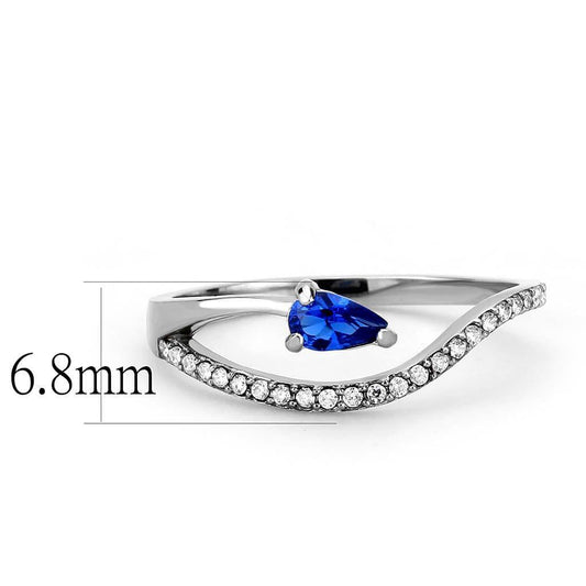 Alamode High polished (no plating) Stainless Steel Ring with Synthetic Spinel in London Blue - Flyclothing LLC