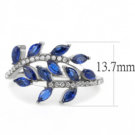 Alamode High polished (no plating) Stainless Steel Ring with Synthetic Spinel in London Blue - Flyclothing LLC