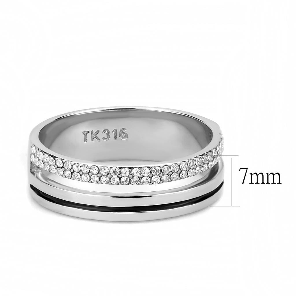 Alamode High polished (no plating) Stainless Steel Ring with AAA Grade CZ in Clear - Alamode