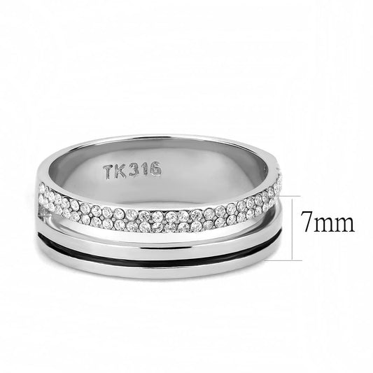 Alamode High polished (no plating) Stainless Steel Ring with AAA Grade CZ in Clear - Alamode