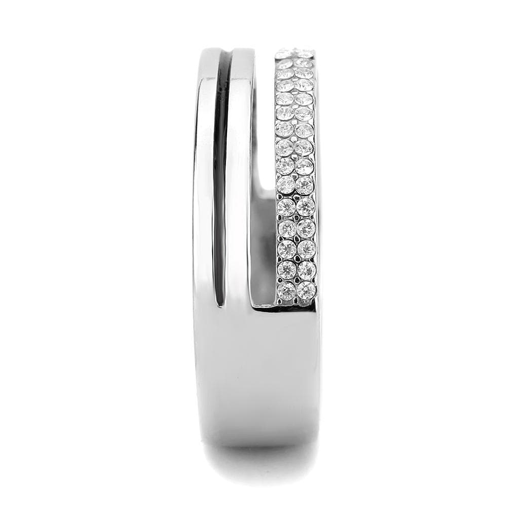 Alamode High polished (no plating) Stainless Steel Ring with AAA Grade CZ in Clear - Alamode