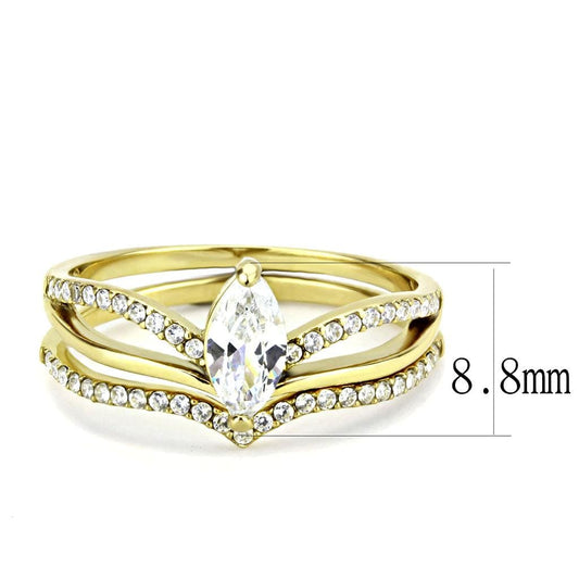 Alamode IP Gold(Ion Plating) Stainless Steel Ring with AAA Grade CZ in Clear - Alamode