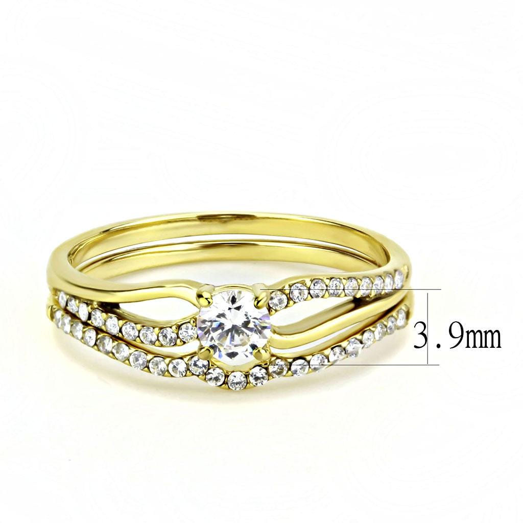 Alamode IP Gold(Ion Plating) Stainless Steel Ring with AAA Grade CZ in Clear - Alamode