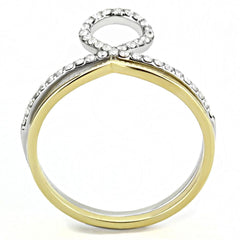 Alamode Two-Tone IP Gold (Ion Plating) Stainless Steel Ring with AAA Grade CZ in Clear - Alamode