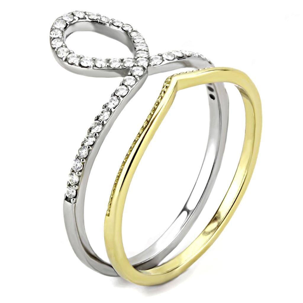 Alamode Two-Tone IP Gold (Ion Plating) Stainless Steel Ring with AAA Grade CZ in Clear - Alamode