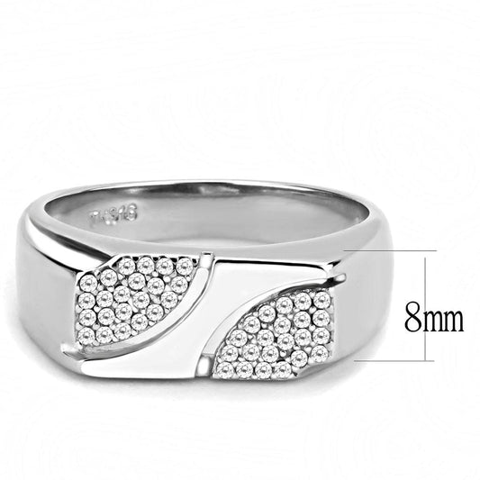 Alamode High polished (no plating) Stainless Steel Ring with AAA Grade CZ in Clear - Alamode