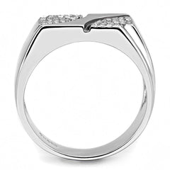 Alamode High polished (no plating) Stainless Steel Ring with AAA Grade CZ in Clear - Alamode