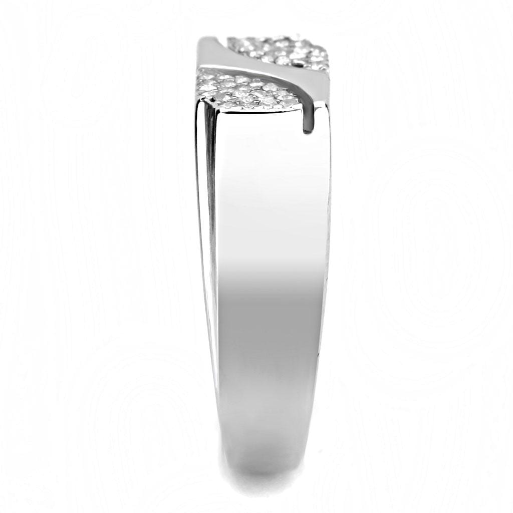 Alamode High polished (no plating) Stainless Steel Ring with AAA Grade CZ in Clear - Alamode