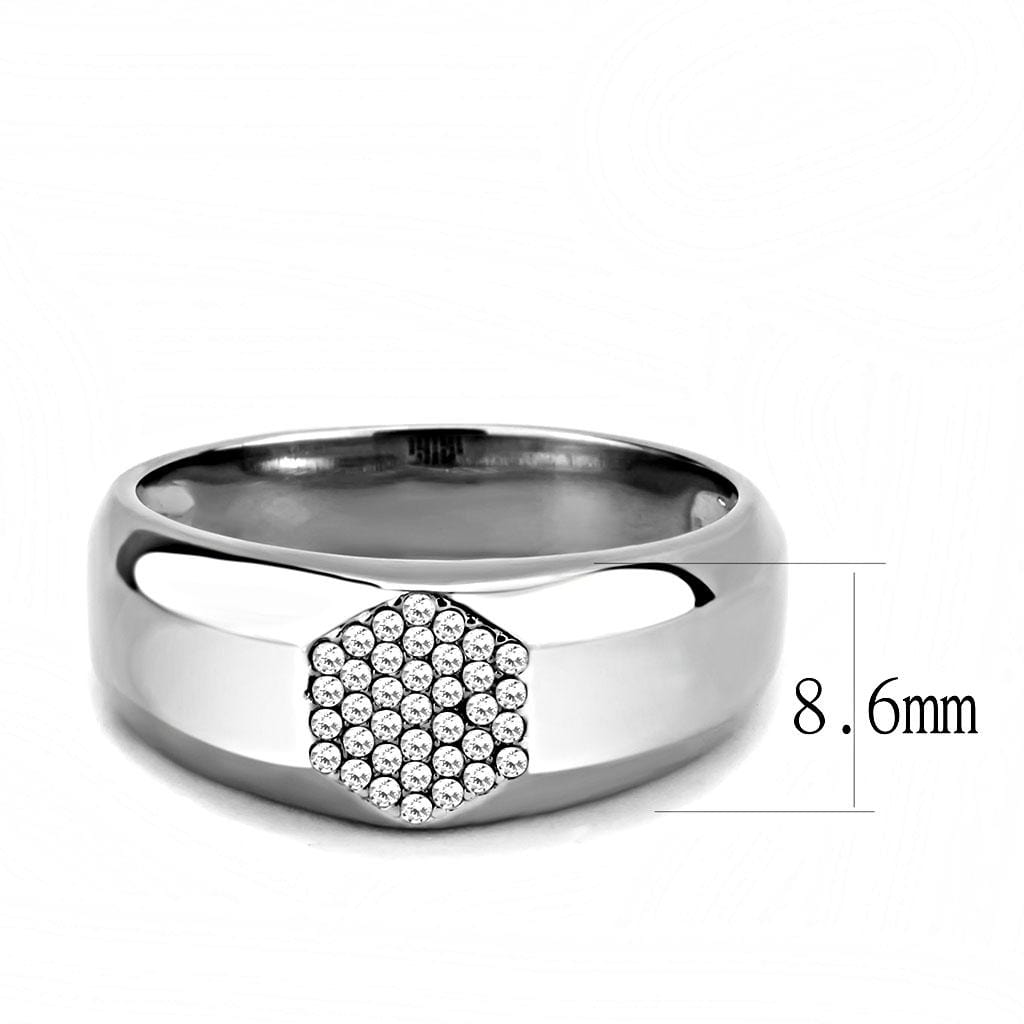 Alamode High polished (no plating) Stainless Steel Ring with AAA Grade CZ in Clear - Alamode