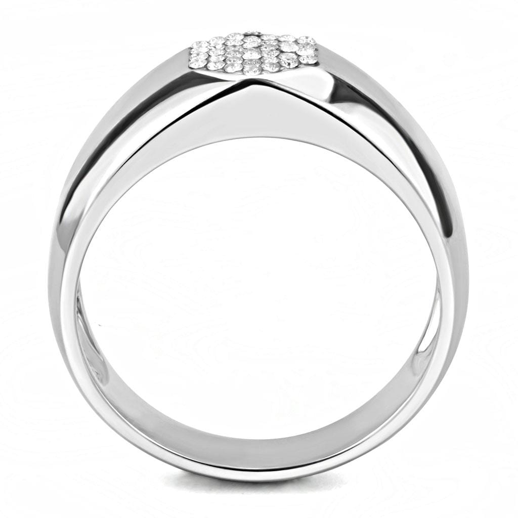 Alamode High polished (no plating) Stainless Steel Ring with AAA Grade CZ in Clear - Alamode