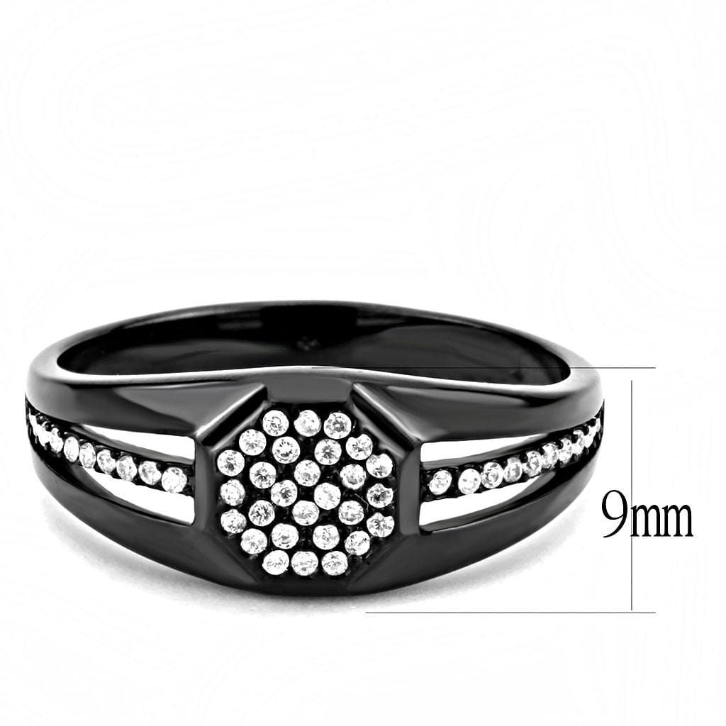 Alamode IP Black(Ion Plating) Stainless Steel Ring with AAA Grade CZ in Clear - Alamode