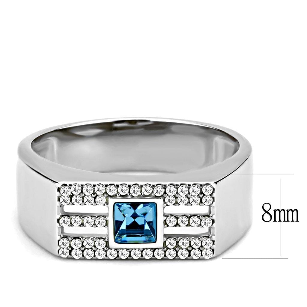 Alamode High polished (no plating) Stainless Steel Ring with Top Grade Crystal in Sea Blue - Alamode