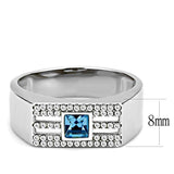 Alamode High polished (no plating) Stainless Steel Ring with Top Grade Crystal in Sea Blue - Alamode