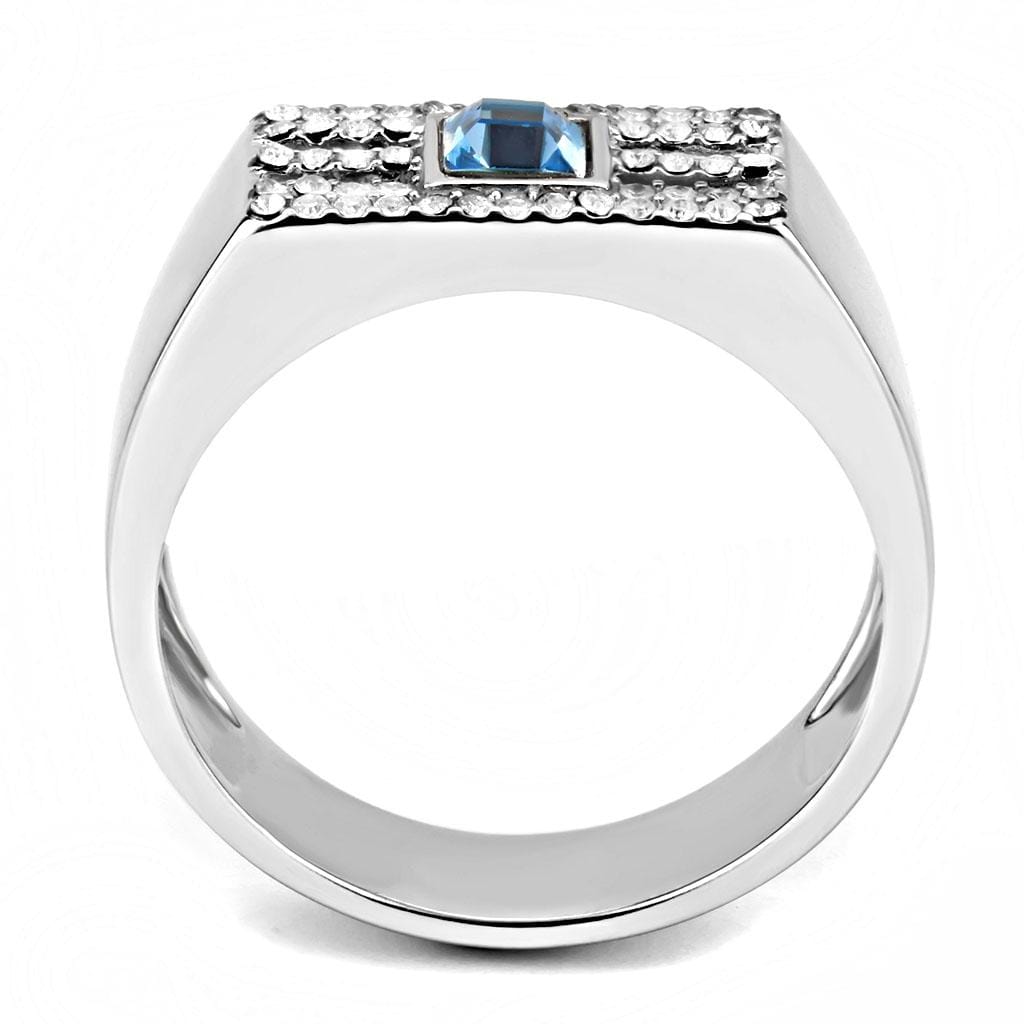 Alamode High polished (no plating) Stainless Steel Ring with Top Grade Crystal in Sea Blue - Alamode