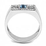 Alamode High polished (no plating) Stainless Steel Ring with Top Grade Crystal in Sea Blue - Alamode