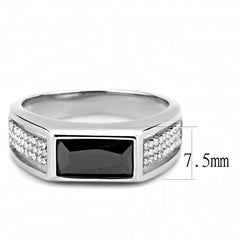 Alamode High polished (no plating) Stainless Steel Ring with AAA Grade CZ in Black Diamond - Flyclothing LLC