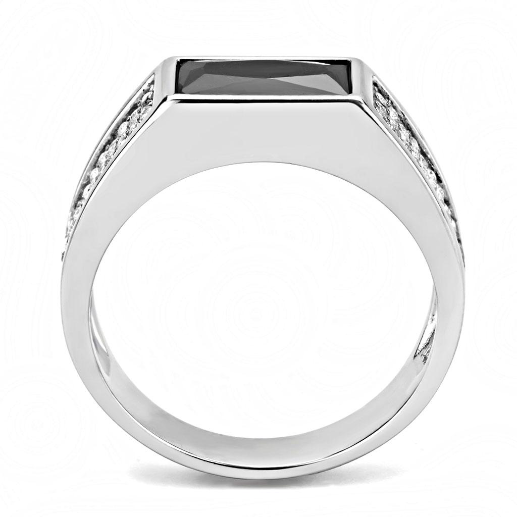 Alamode High polished (no plating) Stainless Steel Ring with AAA Grade CZ in Black Diamond - Flyclothing LLC