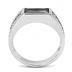 Alamode High polished (no plating) Stainless Steel Ring with AAA Grade CZ in Black Diamond - Flyclothing LLC