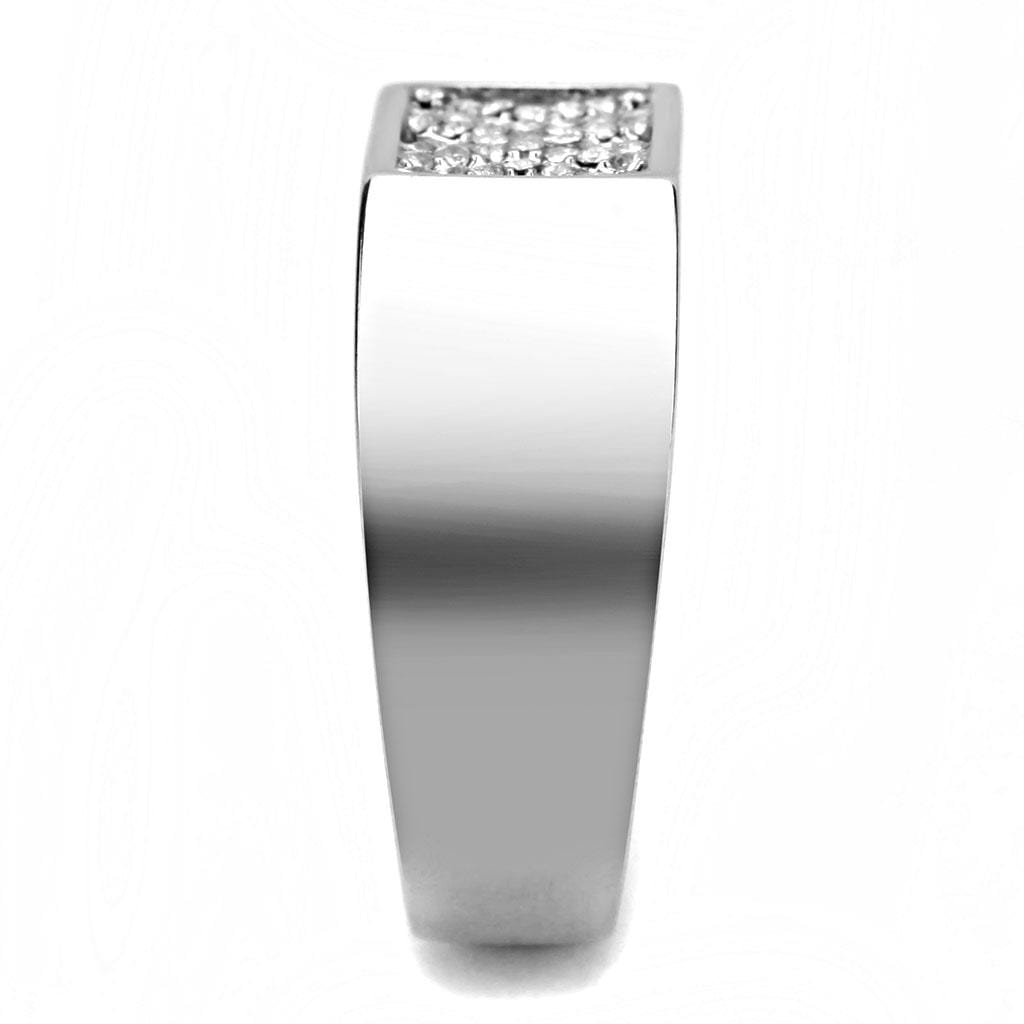 Alamode High polished (no plating) Stainless Steel Ring with AAA Grade CZ in Clear - Alamode