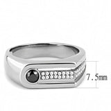 Alamode High polished (no plating) Stainless Steel Ring with AAA Grade CZ in Black Diamond - Flyclothing LLC