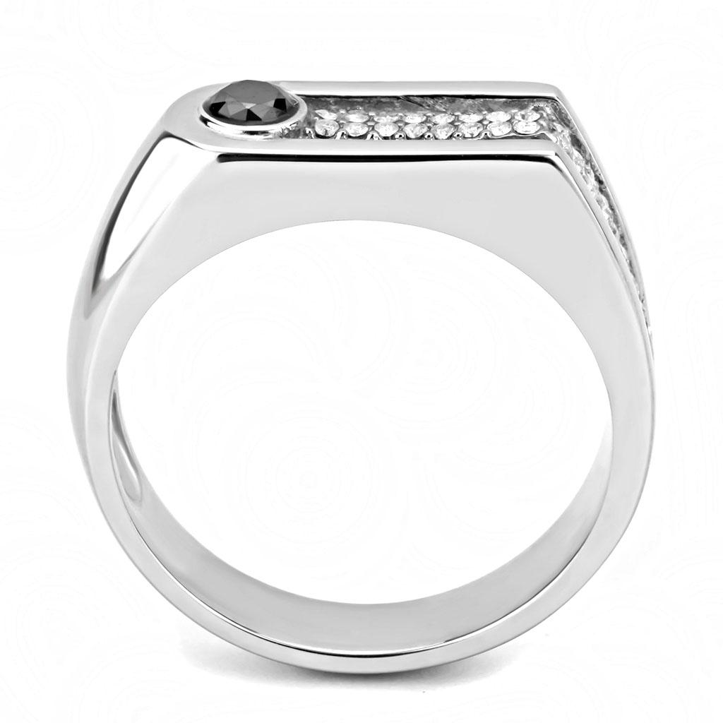 Alamode High polished (no plating) Stainless Steel Ring with AAA Grade CZ in Black Diamond - Flyclothing LLC